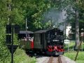 Pressnitztalbahn - die Schmalspur-Dampflok 99 1568-7 mit einem Museumszug vor der Einfahrt in den Bahnhof Schmalzgrube