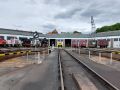 Das Bayerische Eisenbahn Museum in Nördlingen  - die 20-Meter-Drehscheibe und Museums-Lokomotiven vor dem Ringlokschuppen