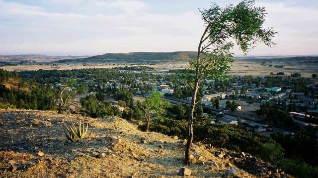 Axum oder Aksum - der östliche Teil der Stadt, Blick vom Yeha Hotel