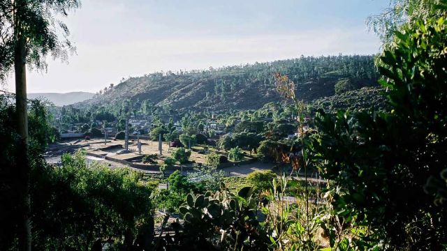 Axum oder Aksum - der Stelenpark, Blick vom Yeha Hotel