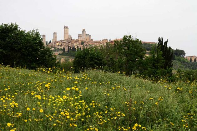 Urlaub in der Toskana - Blick von der Via Vecchia per Poggibonsi auf San Gimignano
