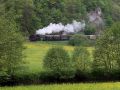 Dampflok Baureihe 64 - Der Dampfzug mit der 64 491 der Dampfbahn Fränkische Schweiz durchfährt das romantische Wisenttal