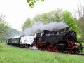 Der Dampfzug mit der 64 491 der Dampfbahn Fränkische Schweiz bei Streitberg im Wiesenttal
