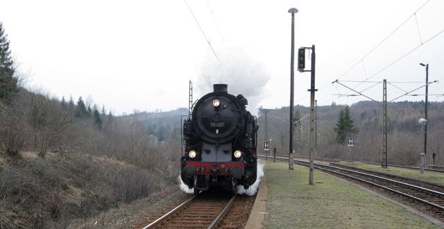 Die Bergkönigin 95 027 auf der Rübelandbahn - eine Scheinanfahrt vor Rübeland 