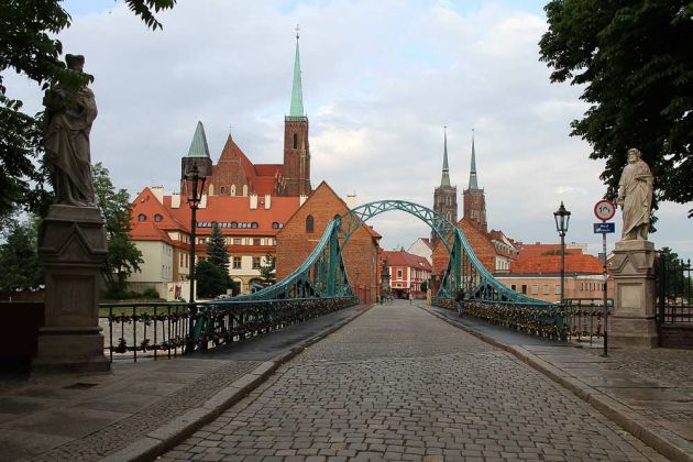 Breslau-Wrocław - die Dombrücke, Most Tumski, zur Dominsel 