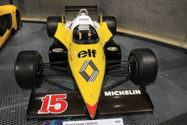 Renault Formel 1 Re 40/02 - Baujahr 1983 -Sechszylinder, 1.492 ccm, 650 PS - Alain Prost und Eddie Cheever, elf Podestplätze, davon vier Siege