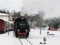 Die Mecklenburgische Bäderbahn Molli im Winter - Rangierfahrt der Dampflok 99 2331-9 im Bahnhof Bad Doberan