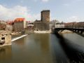 Görlitz, die Altstadtbrücke über die Neisse und das polnische Zgorzelec 