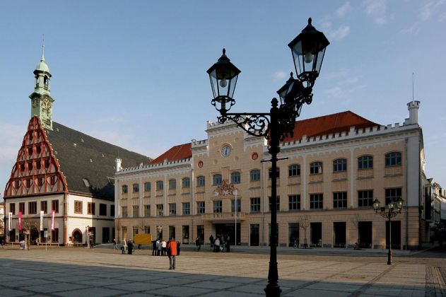 Städtereise Zwickau, Gewandhaus und Rathaus am Hauptmarkt