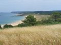 Der Blick vom Badestrand 'Anse du Croc' nahe Pl&eacute;h&eacute;rel auf das Cap Fr&eacute;hel
