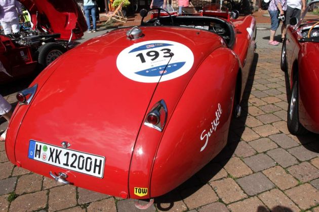 Jaguar XK 120 Competition, die Heckansicht – Reihen-Sechszylinder, 3.442 ccm, 220 PS, ca, 200 kmh Jaguar XK 120 Competition, die Heckansicht – Reihen-Sechszylinder, 3.442 ccm, 220 PS, ca, 200 kmh
